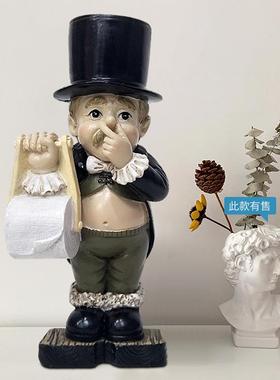 创意欧美绅士纸巾架工艺品摆件家居餐巾纸架卫生间纸巾架铁艺摆件