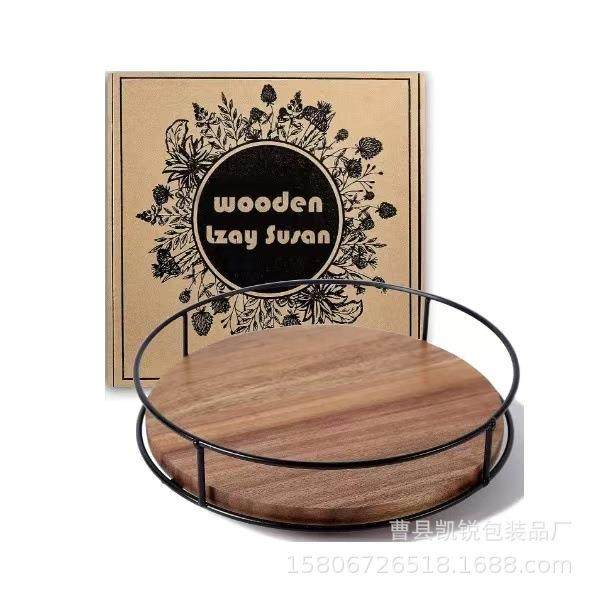 简约木质圆形调味品收纳架木质可旋转厨房香料瓶收纳架客厅零食盘