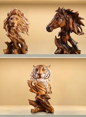 创意狮子老虎马头动物摆件办公室工艺品酒柜家居装饰乔迁开业