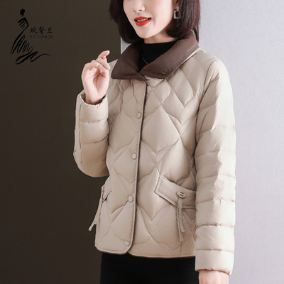 妈妈羽绒服冬装2025新款洋气中老年短款棉服中年女冬季外套白鸭绒