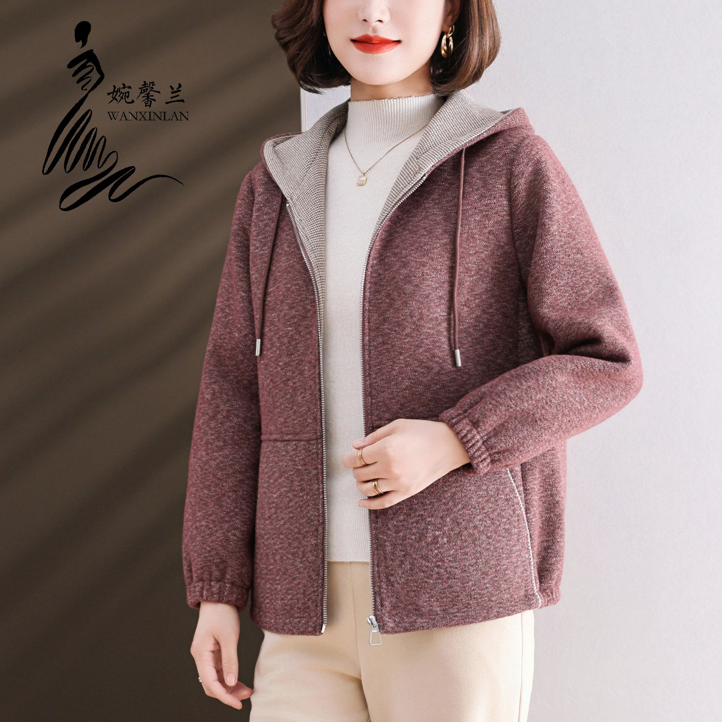 时尚妈妈冬季厚款今年新款连帽拉链毛呢外套中老年女洋气显瘦上衣,女装/女士精品,中老年女装,淘宝优惠券,粉丝福利购,淘宝优惠卷
