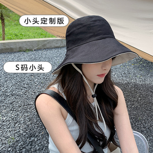 日本uv双面渔夫帽小头围小码网红女夏百搭大帽檐遮阳防晒春夏帽子