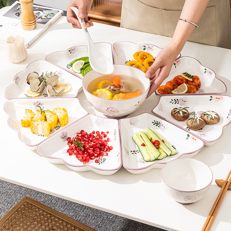 可拼接盘子紫薰花扇形盘