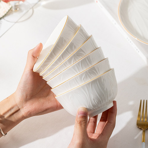 简约浮雕防滑易端家用陶瓷饭碗