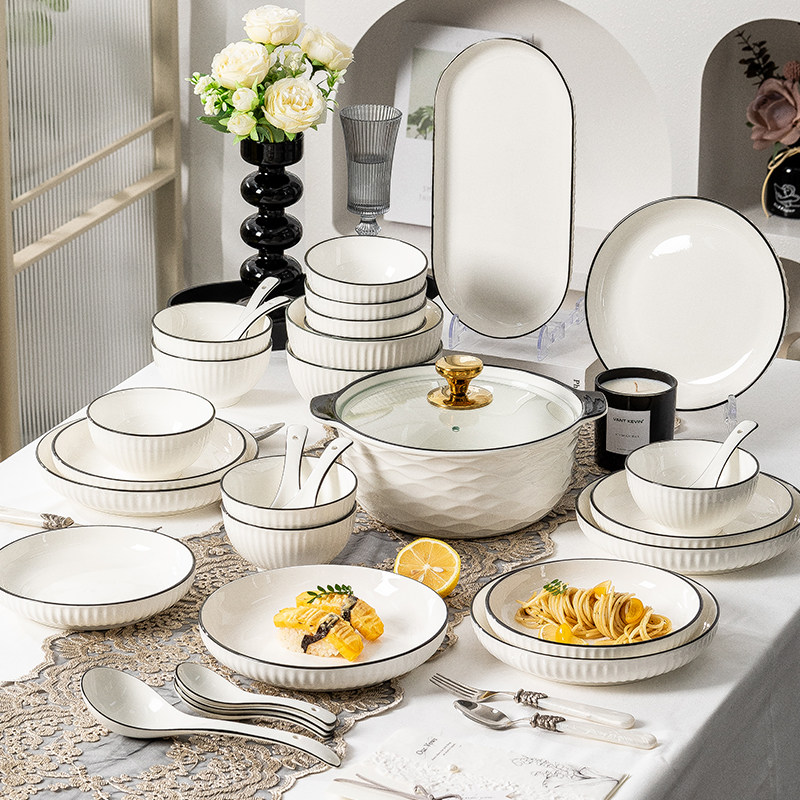 简约碗盘套装家用2025新款碗具碗碟乔迁高级感陶瓷釉下彩碗筷餐具,餐饮具,碗,淘宝优惠券,粉丝福利购,淘宝优惠卷