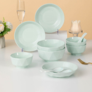 北欧青色钻石饭碗菜盘面碗餐具自由组合家用陶瓷纯色个性 碗碟套装