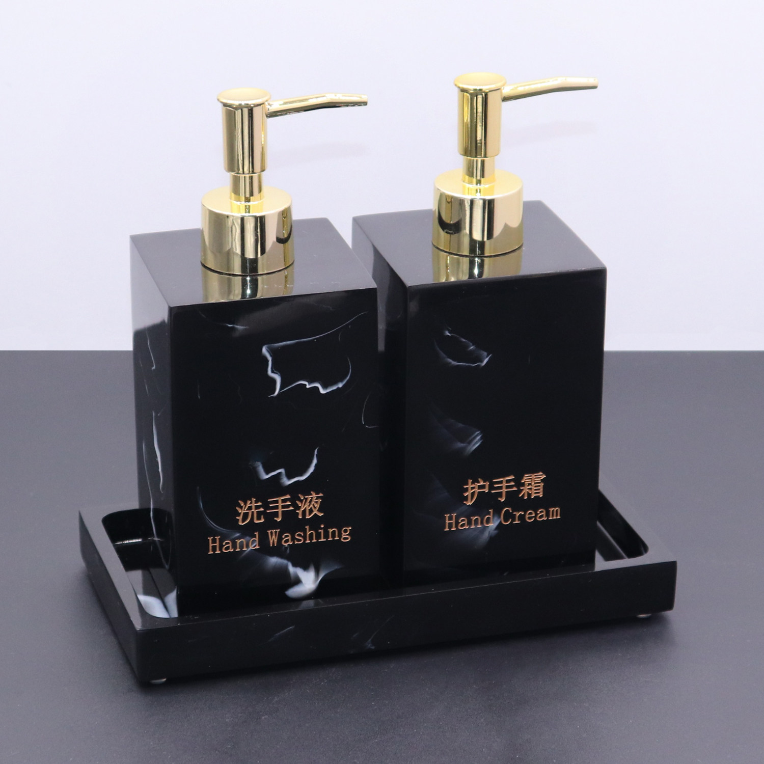 轻奢北欧风浴室洗手液,护手霜分装瓶,托盘,棉签盒木梳架
