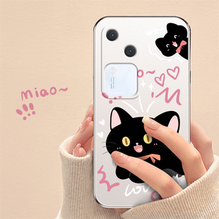 适用于vivos18手机壳s17pro简约s16pro电镀银软壳s15pro高级感s12网红10硅胶6全包防摔7t可爱9e黑色猫咪新款