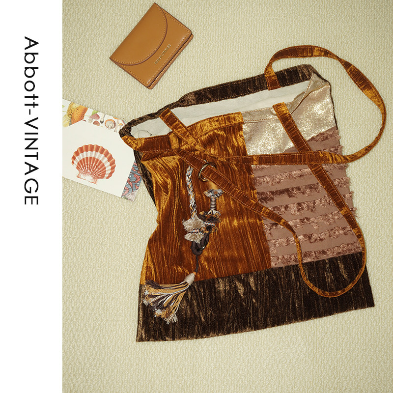 Abbott Vintage【丝绒包】布拼接撞色美拉德色系单肩手提复古女包