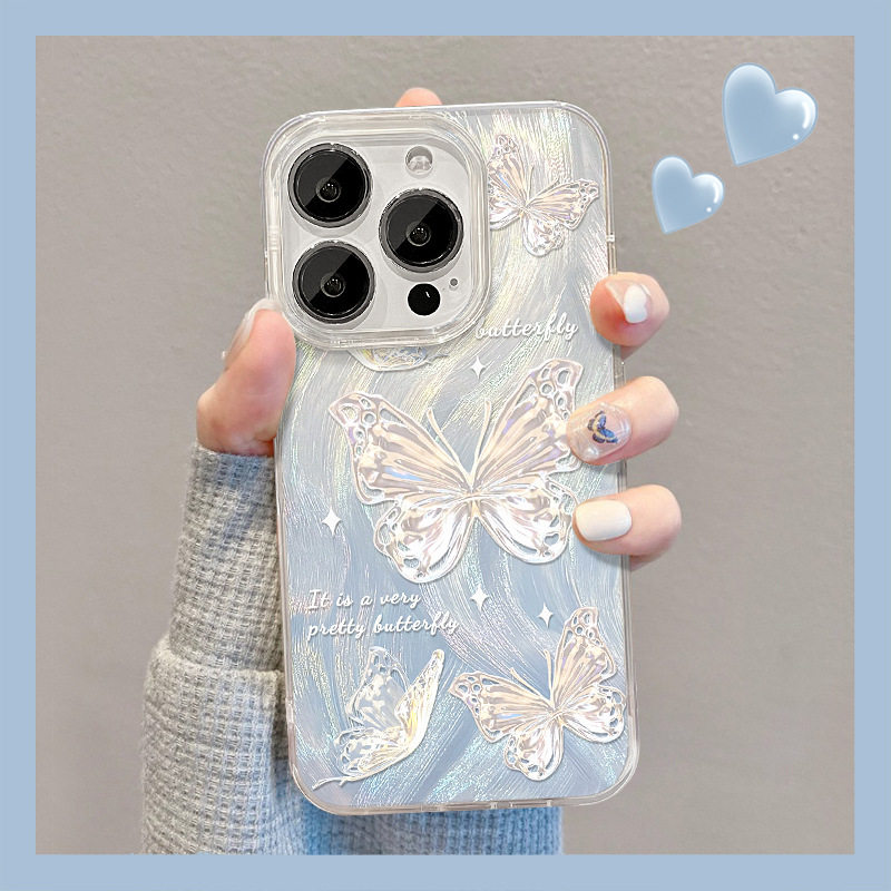 【数码周边百宝箱】适用苹果15手机壳iphone13唯美超仙蝴蝶12/11羽纱镭射xs透明软边创意卡通少女心网红高级