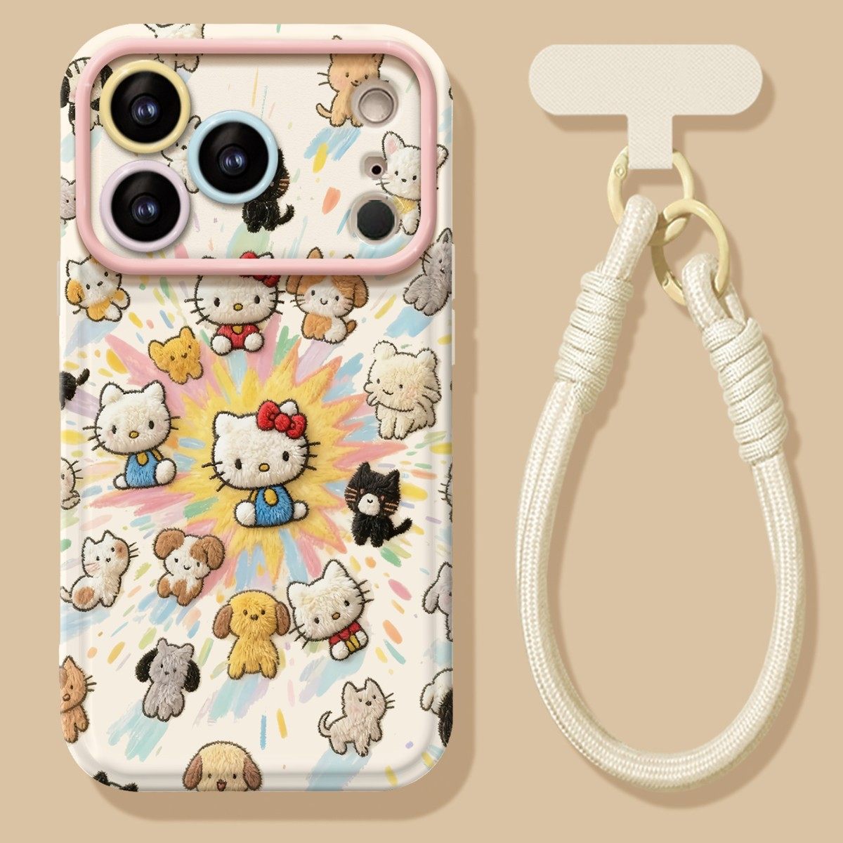 2026年KT猫硅胶挂绳手机壳适用iPhone17ProMax高级感女款翻盖镜子13/14/15/16华为mate70pro小米15防摔保护套