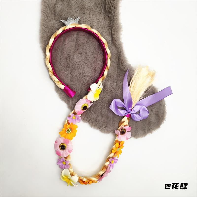 皇冠发饰长发公主假发辫子麻花花朵头饰长辫子儿童发箍公主乐佩