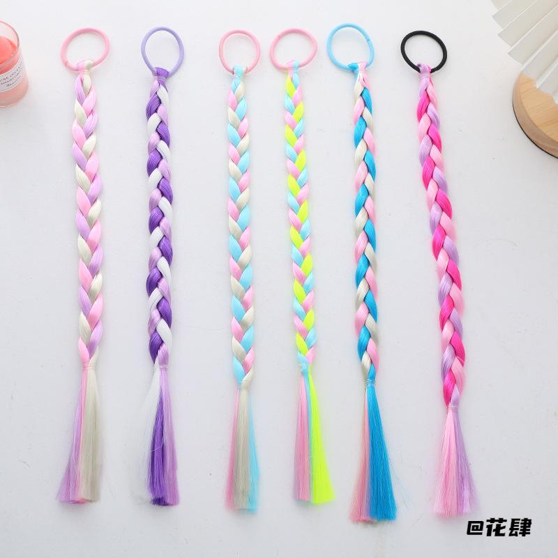 发绳创意炫彩编发diy卡通辫子糖果色三股辫假发梦幻可爱手工