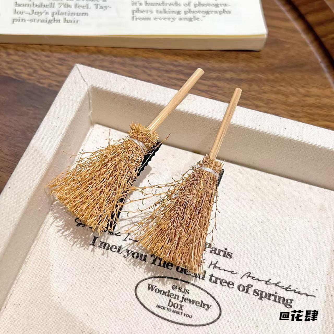 仿真扫把发夹仿真侧边刘海搞怪可爱头发夹子少女鸭嘴夹扫把头饰