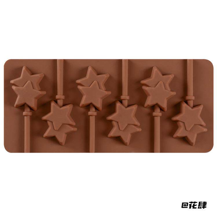 6格双五角星硅胶无异味棒棒糖模棒棒糖家用烘焙模具五角星星安全