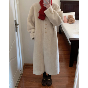 韩版通勤仿羊羔毛皮毛一体大衣女中长款冬季加厚棉服保暖皮草外套