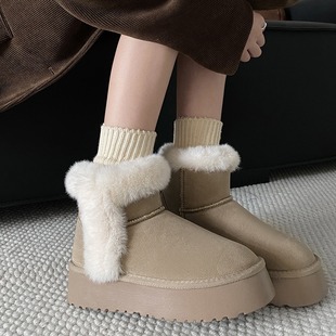 东北哈尔滨旅游防寒厚底雪地靴女冬季加绒加厚一脚蹬防滑大棉鞋子