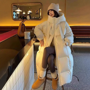 东北中长款白鸭绒羽绒服女超厚哈尔滨防寒连帽大被子加厚时尚外套