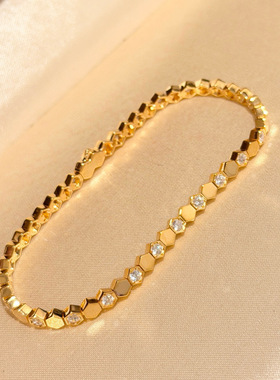 S925纯银精工高级感CNC工艺蜂巢间钻手链轻奢百搭手饰女无logo