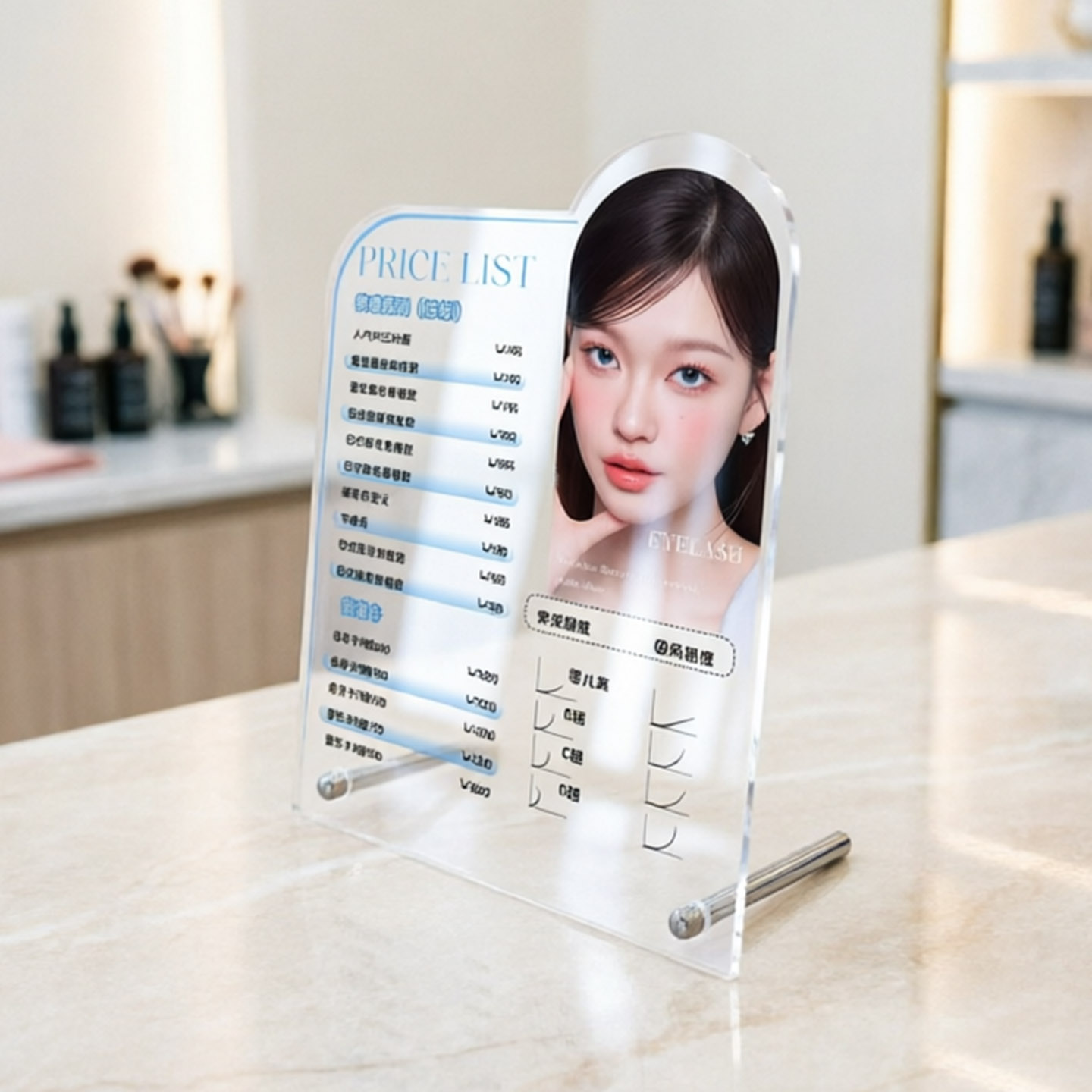 亚克力透明价格表展示架桌面立式美容院价目表台牌立牌美睫定制展示牌价格牌餐饮店桌牌台卡台卡牌展示板图片