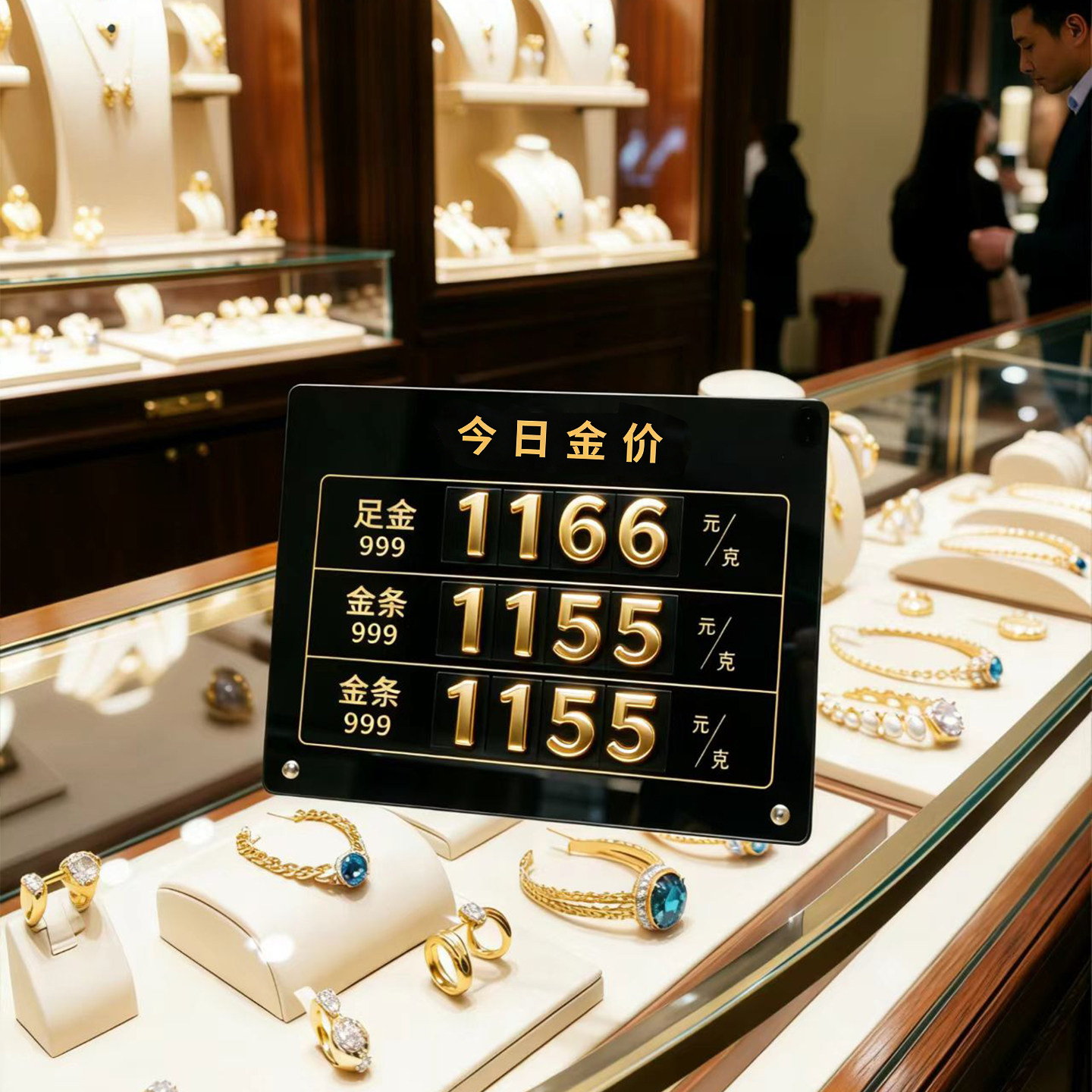 今日金价银价回收价格表价目表足金铂金设计磁吸可更换银行珠宝金店柜