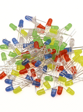 3mm 5mmLED灯泡发光二极管F3 F5红绿黄蓝白色直插灯珠元件包多种