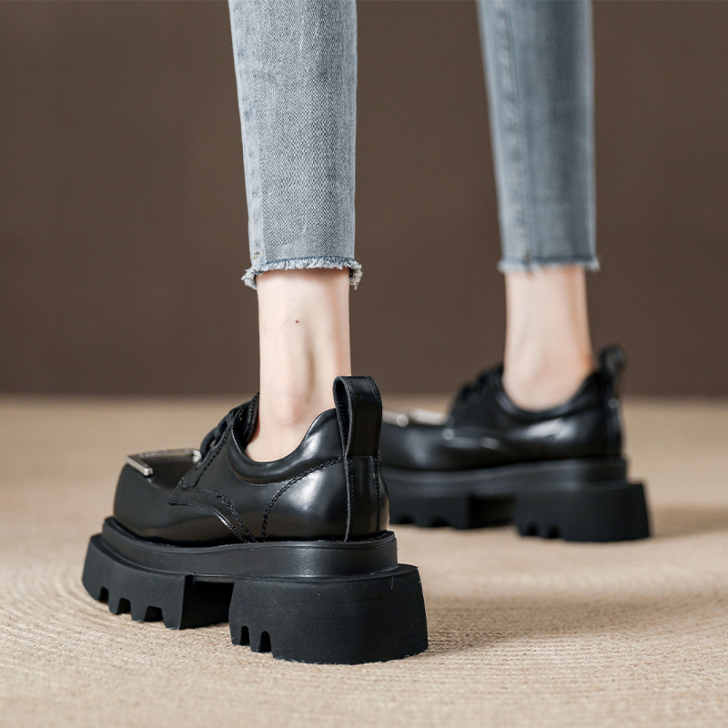 真皮厚底显脚小方头乐福鞋女2024秋季新款小个子增高时尚休闲鞋女,女鞋,乐福鞋（豆豆鞋）,淘宝优惠券,粉丝福利购,淘宝优惠卷