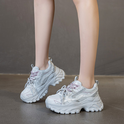 真皮炸街厚底老爹鞋女2026春季爆款增高7cm轻便百搭潮松糕休闲鞋