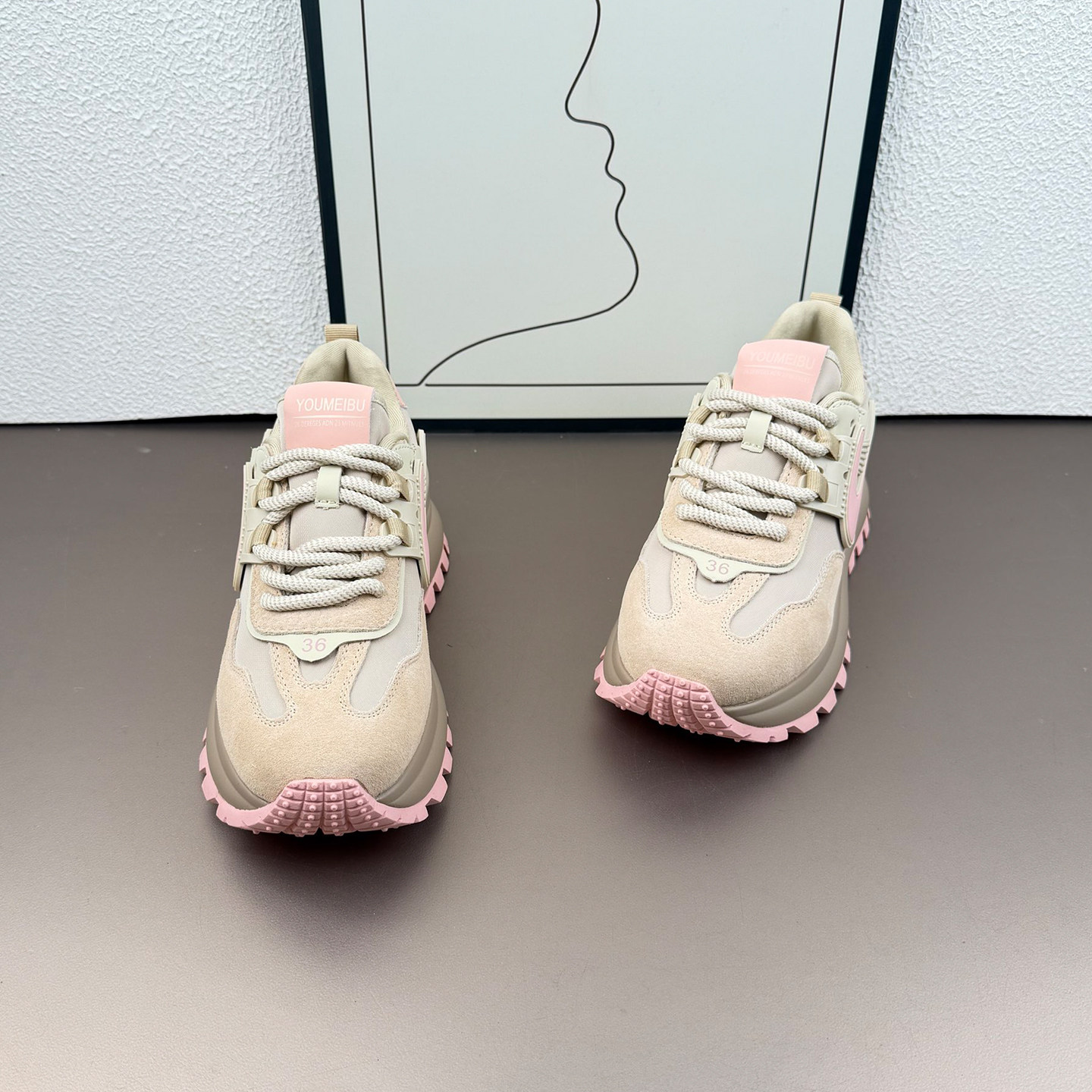 欧货厚底粉色老爹鞋女帆布透气阿甘鞋2026春季爆款真皮运动休闲鞋,女鞋,德训鞋,淘宝优惠券,粉丝福利购,淘宝优惠卷