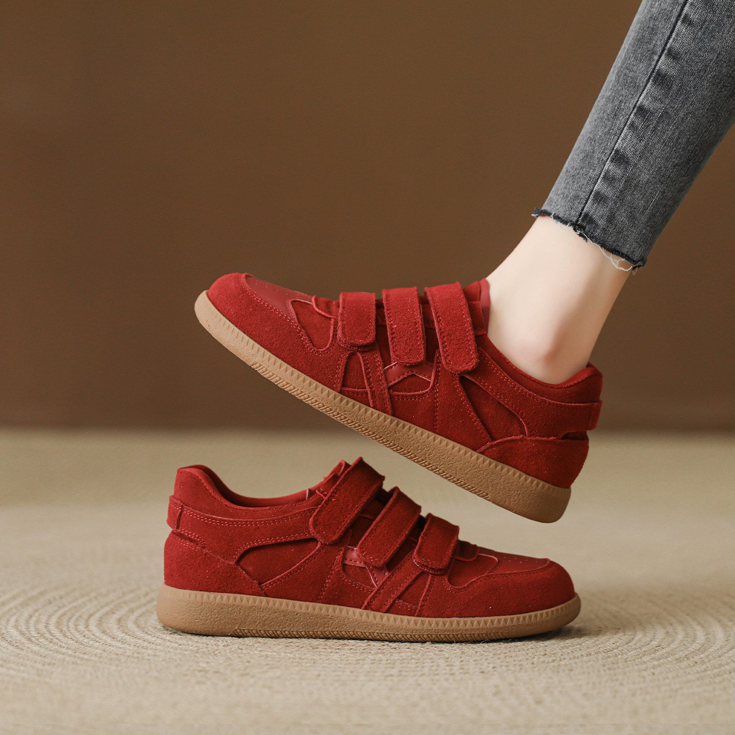 真皮厚底复古魔术贴德训鞋女2026春季新款舒适百搭轻便软底板鞋女,女鞋,德训鞋,淘宝优惠券,粉丝福利购,淘宝优惠卷