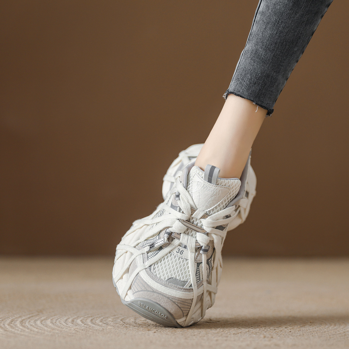 欧货复古交叉绑带重工老爹鞋女2026春季爆款厚底百搭做旧休闲鞋女,女鞋,老爹鞋,淘宝优惠券,粉丝福利购,淘宝优惠卷