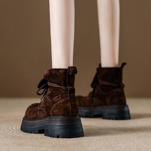磨砂皮马丁靴女翻盖打黄靴2025年秋季新款工装短靴中筒靴厚底女鞋