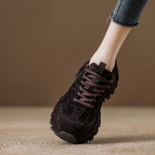 轻便华夫阿甘鞋厚底欧洲站老爹鞋女2025新款女鞋冬季加绒运动鞋女