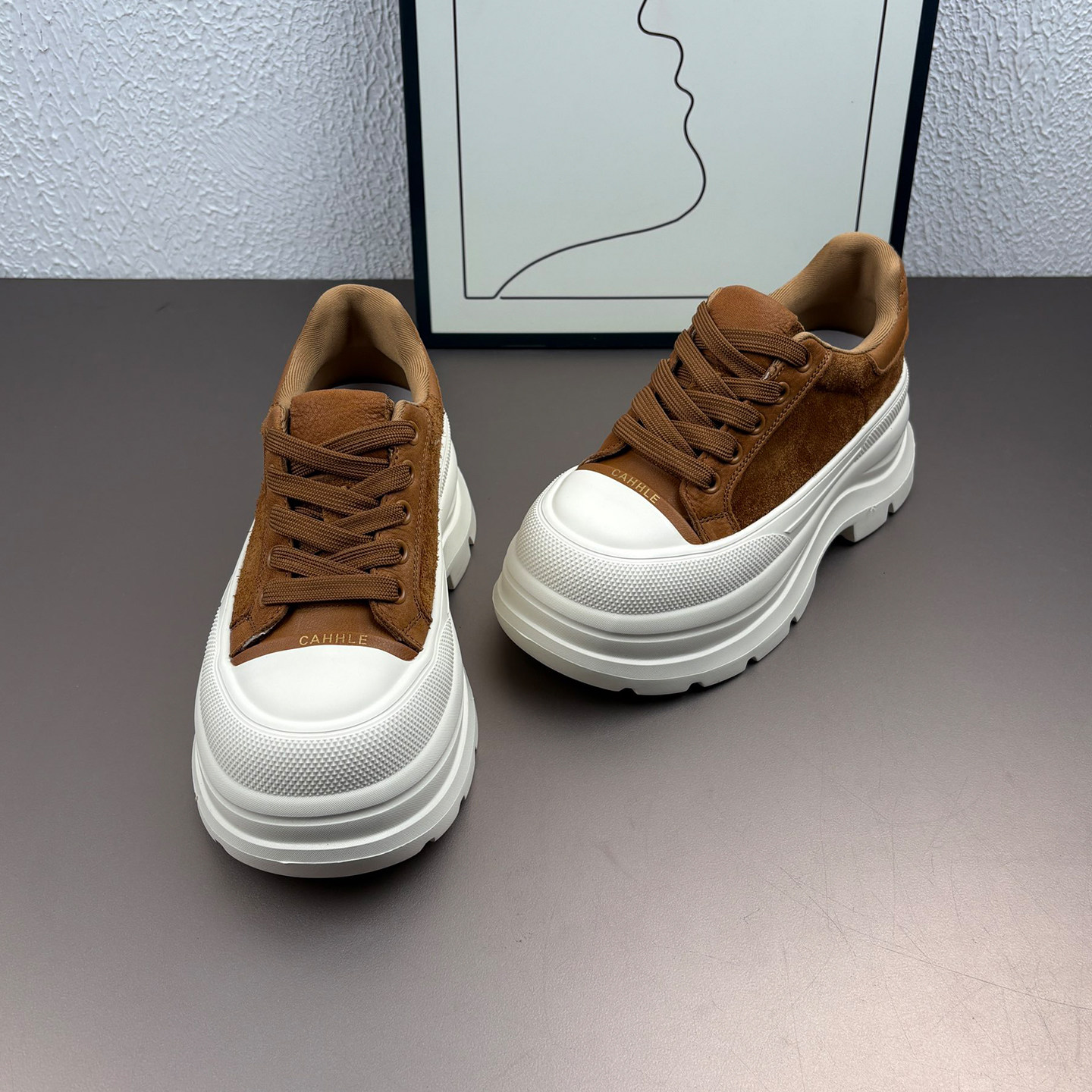 磨砂真皮复古棕色低帮运动鞋女2025冬季新款巨好看厚底增高老爹鞋,女鞋,休闲板鞋,淘宝优惠券,粉丝福利购,淘宝优惠卷