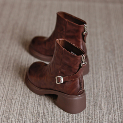 春秋粗高跟厚底方头单靴