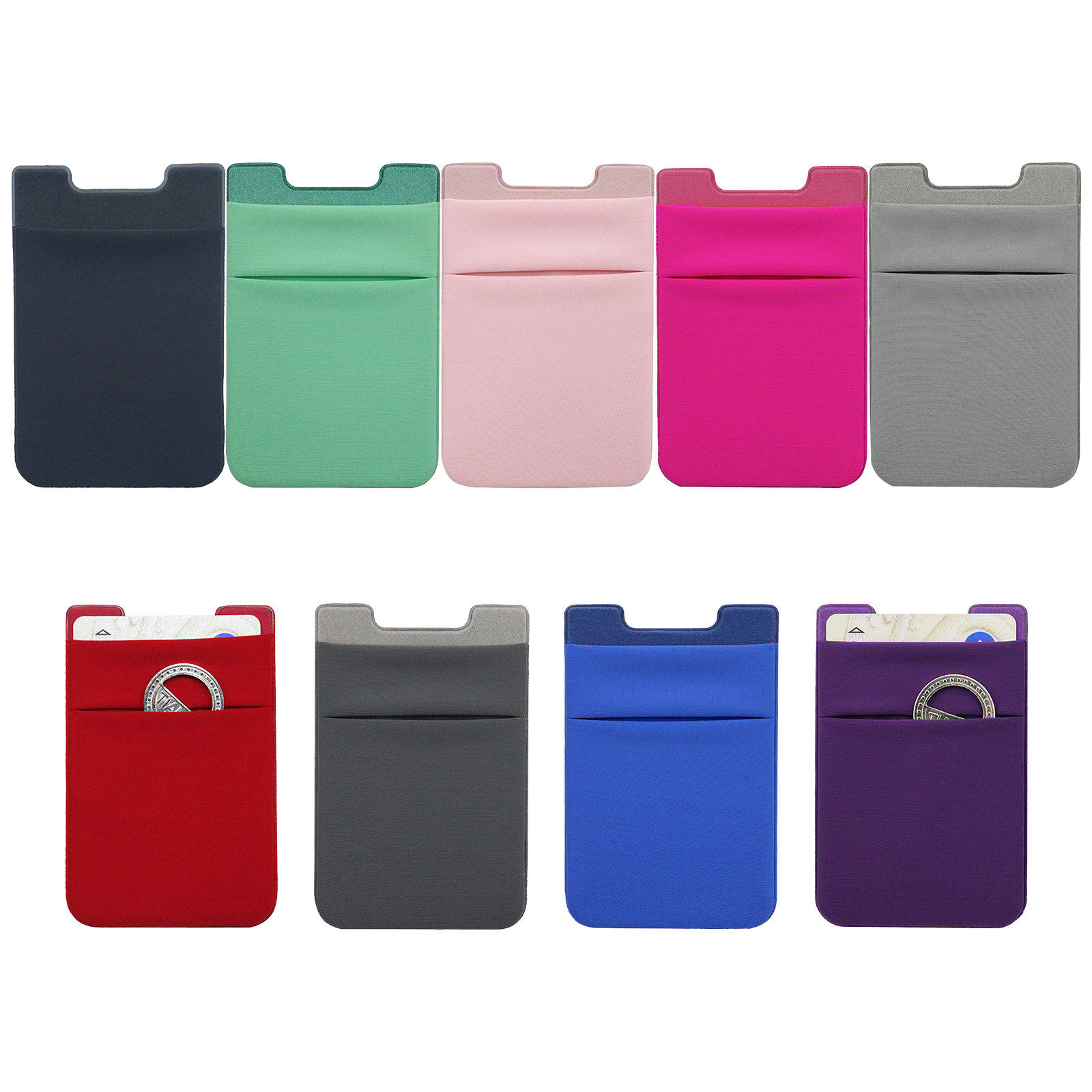 mobile phone card holder double pocket elastic cell phone id