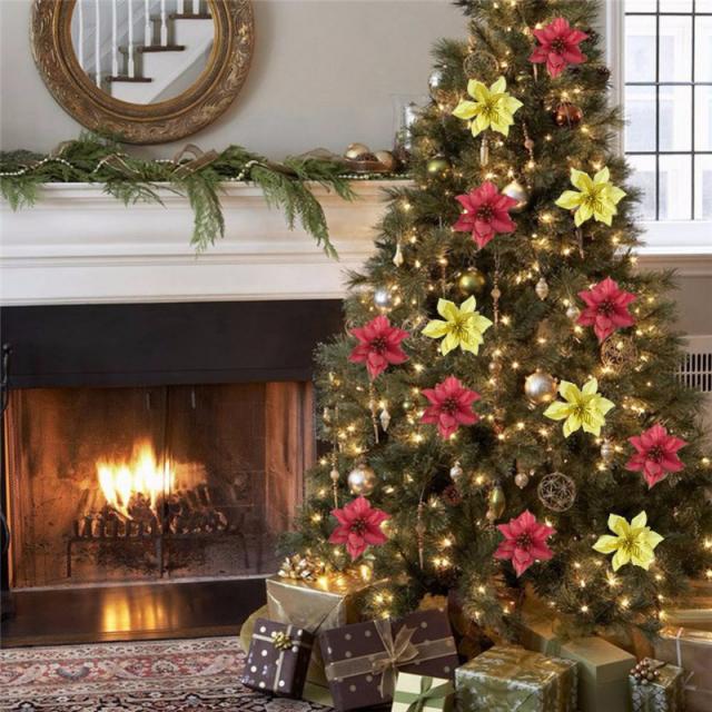 10pcs artificial flowers christmas tree ornaments christmas