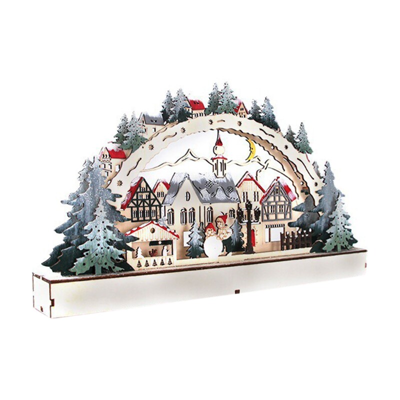 christmas desktop wooden ornaments luminous xmas village hom