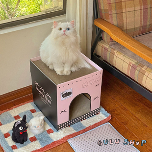 咕噜gulu：韩系猫咪房子猫窝猫抓板可折叠不掉屑瓦楞纸磨爪四季