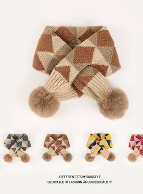 新款儿童格子交叉围脖保暖围巾