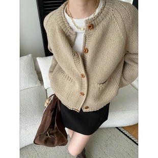 毛衣外套 司南 复古卷边粗棒针织开衫 插肩袖 SN8300 慵懒风设计感