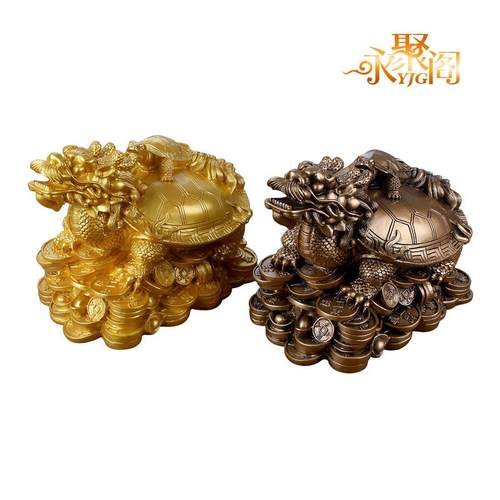 纯铜龙头龟摆件小龙龟摆件背上小龟背上铜钱客厅店铺办公桌装饰