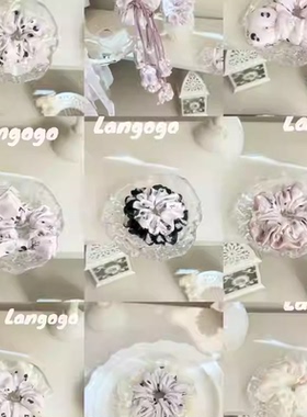 兰果果奶油浅色刺绣蕾丝大肠发圈温柔少女韩版韩式马尾头花发饰女