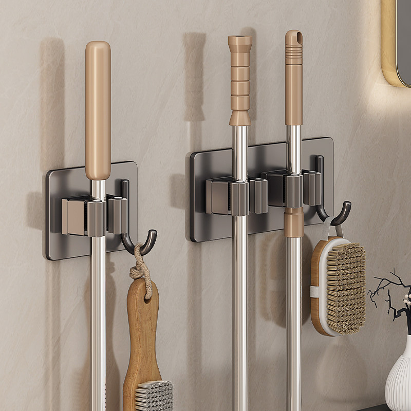枪灰不锈钢拖把挂钩免打孔壁挂卫生间扫把收纳强力固定卡扣拖布夹,收纳整理,挂钩/粘钩,淘宝优惠券,粉丝福利购,淘宝优惠卷