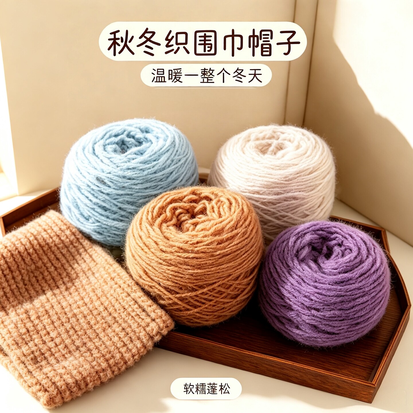 松鼠绒亮丝绒毛线手工帽子围巾