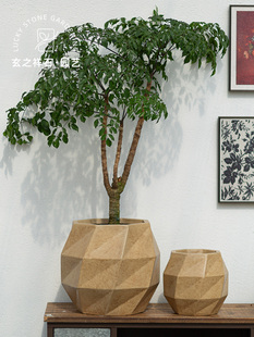 玄之祥石菱形水泥花盆几何简约创意镁泥大花盆北欧绿植龟背竹客厅