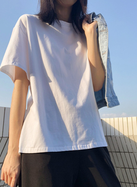 白色t恤女夏季棉质短袖宽松纯白上衣内搭打底衫