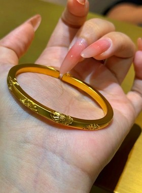 宫廷风古法沙金开口手镯女款黄金色轻奢小众精致手饰送女朋友礼物