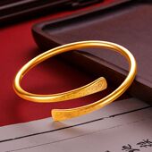 古法哑光祥云马蹄开口手镯女士越南沙金仿真黄金实心结婚三金首饰