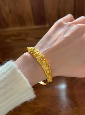 繁花锦簇~有份量实心繁花金色手镯女新中式国风气质手环手饰配饰